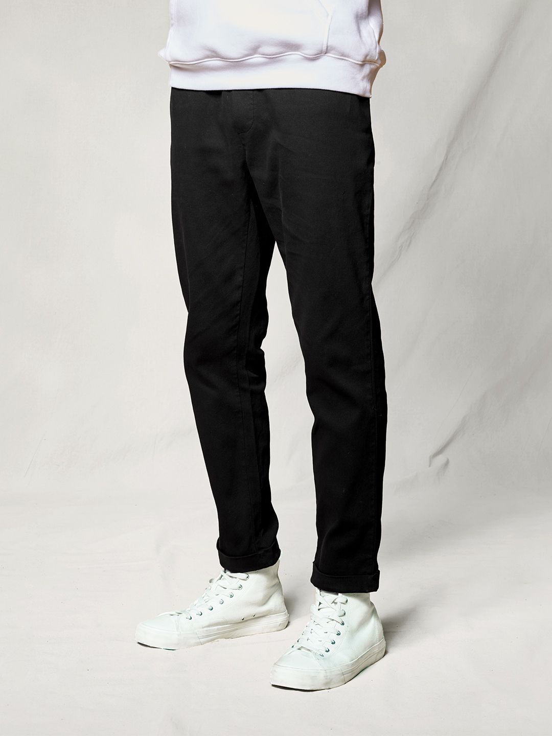 Solids: Black Textured Pants