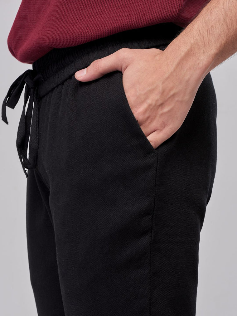Solids: Black Textured Pants