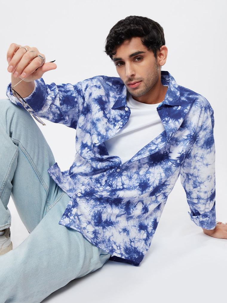 Tie Dye: Blue Men Relaxed Shirts