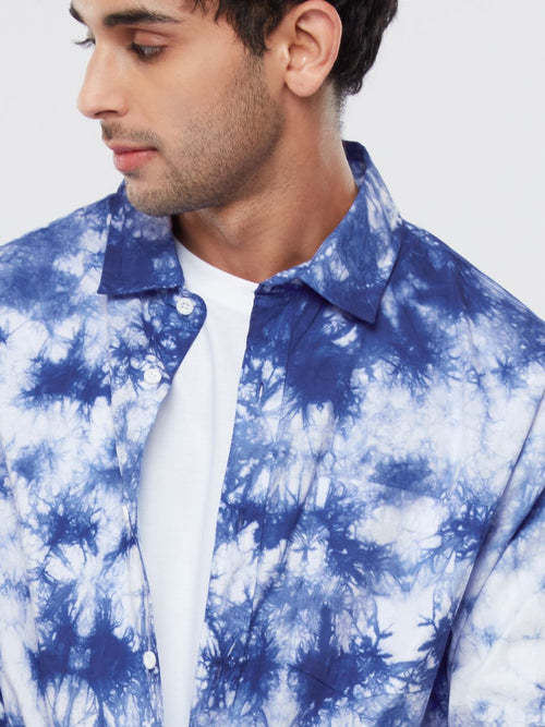 Tie Dye: Blue Men Relaxed Shirts