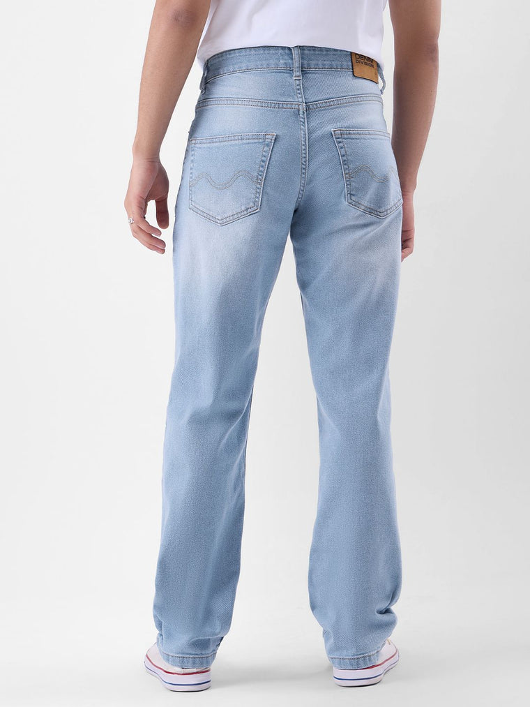 Solids: Mid Blue Wash (Straight Fit) Men Straight Fit Jeans