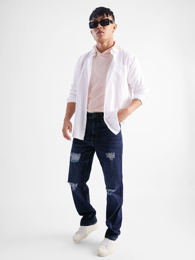 Solids: Distressed Blue (Baggy Fit) Men Baggy Fit Jeans