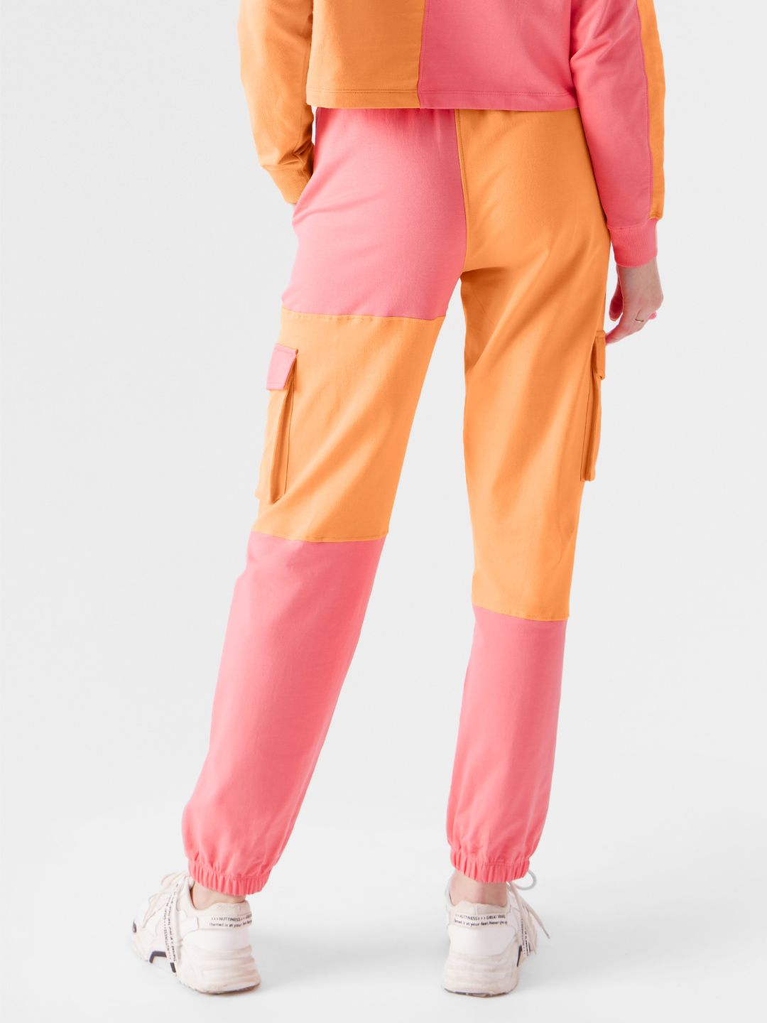 Easy Jogger: Orange, Pink (Colourblock) Women Cinched Joggers