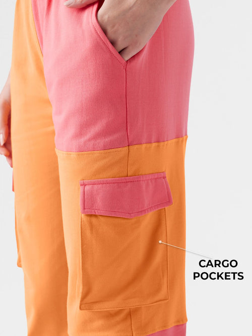 Easy Jogger: Orange, Pink (Colourblock) Women Cinched Joggers