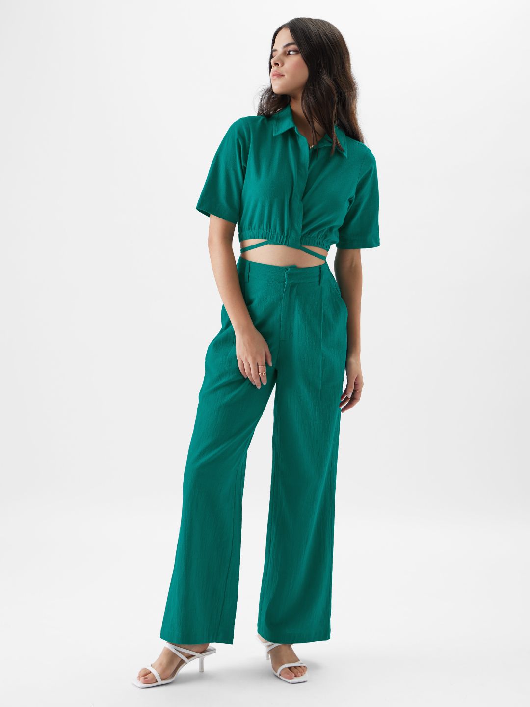 Solids: Teal Green Women Straight Pants