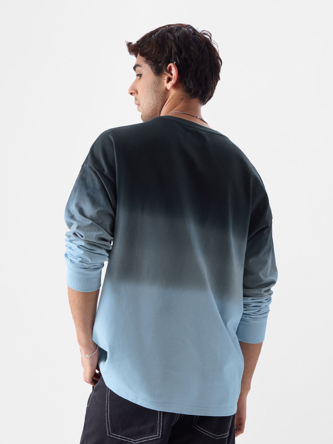 Ombre: Midnight Blue Oversized Full Sleeve T-Shirts