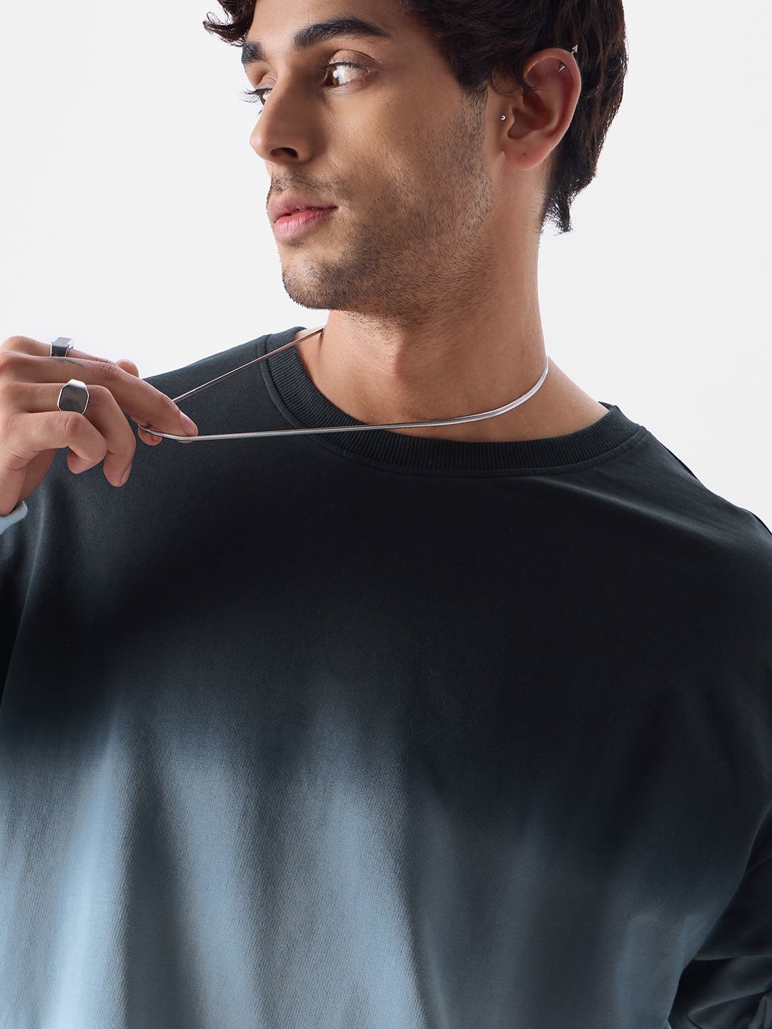 Ombre: Midnight Blue Oversized Full Sleeve T-Shirts