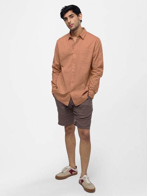 Cotton Linen: Coral Peach Cotton Linen Shirts
