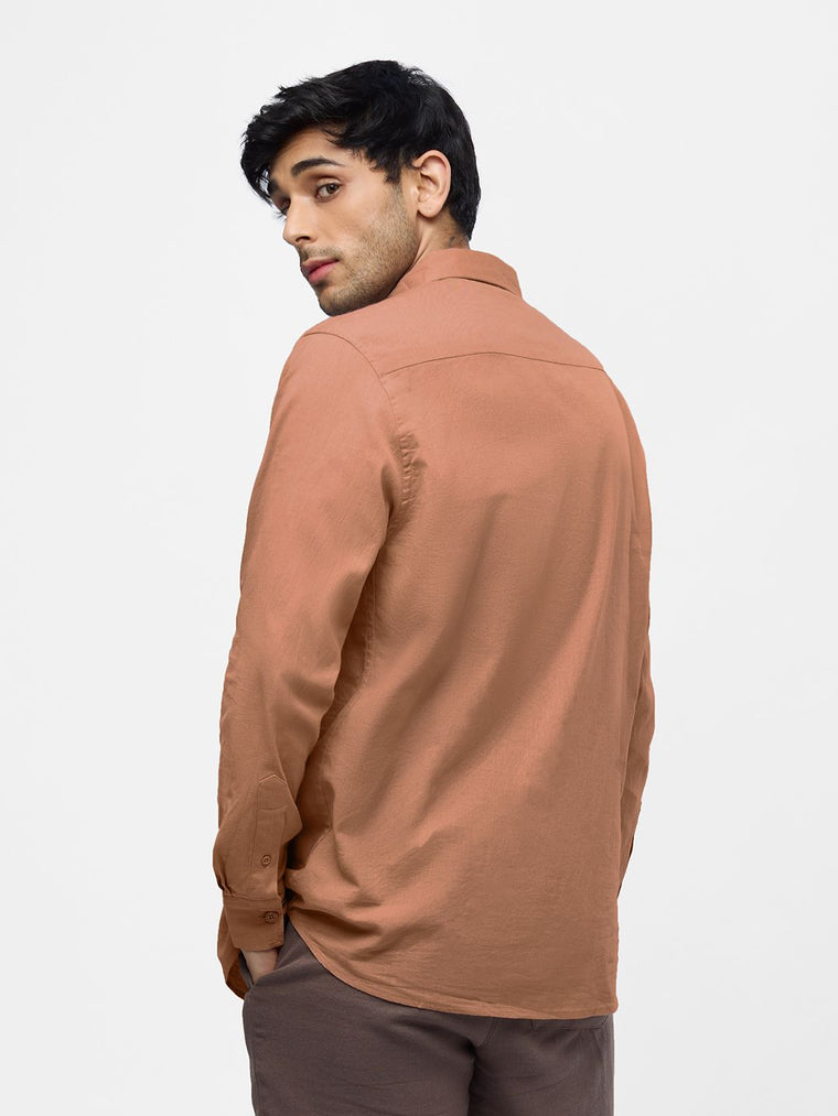 Cotton Linen: Coral Peach Cotton Linen Shirts