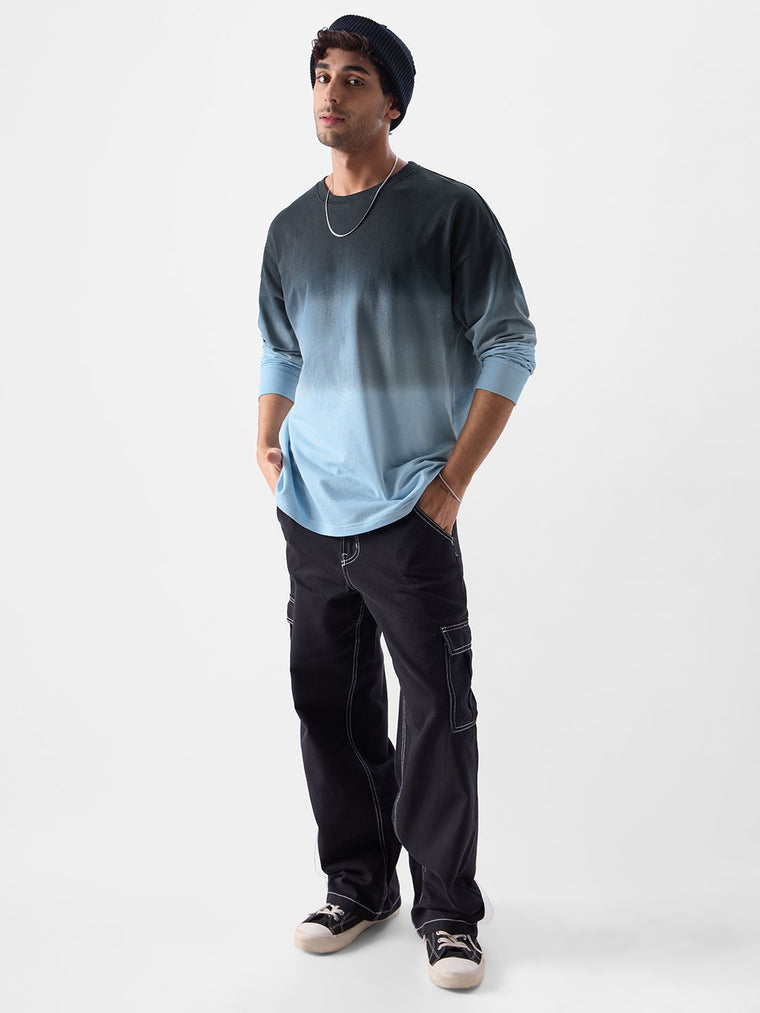 Ombre: Midnight Blue Oversized Full Sleeve T-Shirts