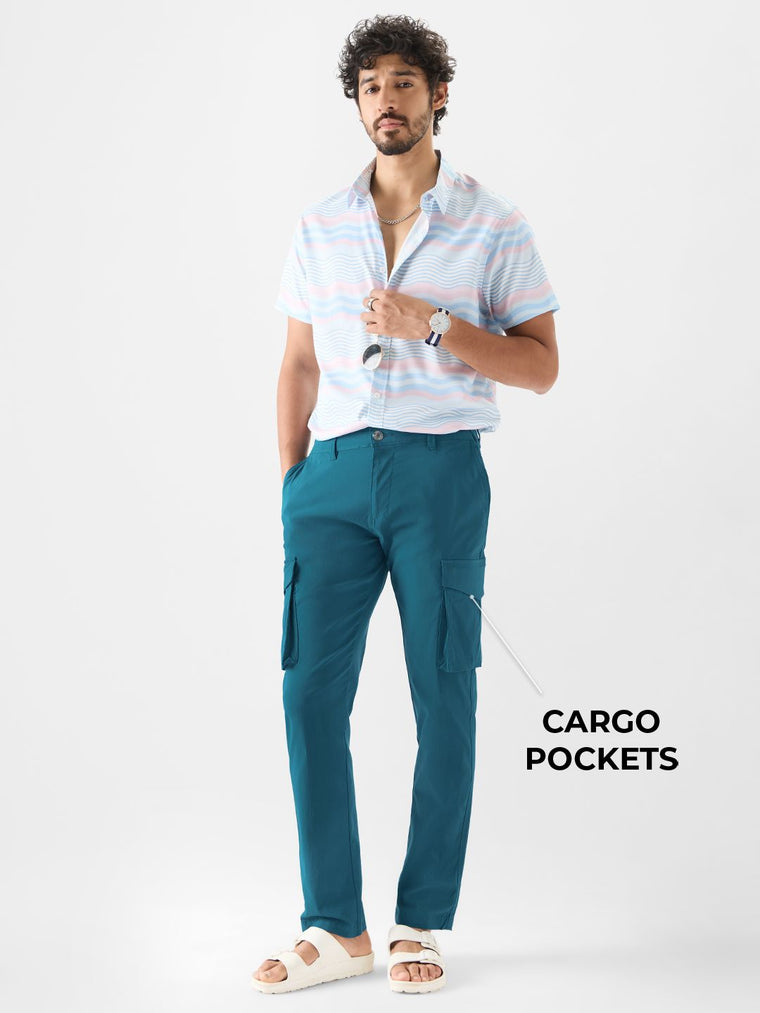 Power Stretch Cargo Pants: Steel Blue Men Cargo Pants