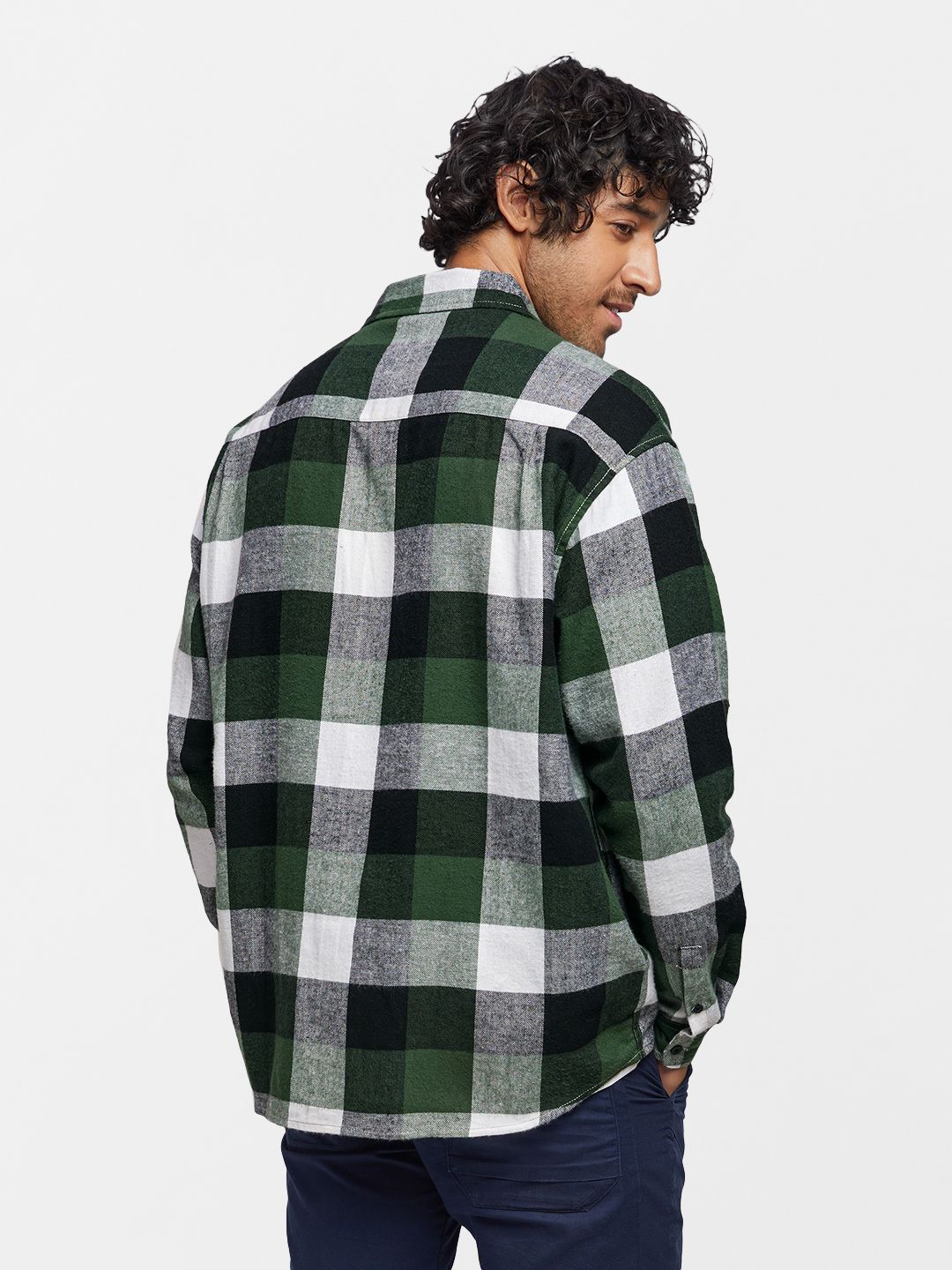 Plaid: Green Black Men Utility Shirts