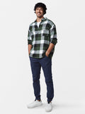 Plaid: Green Black Men Utility Shirts
