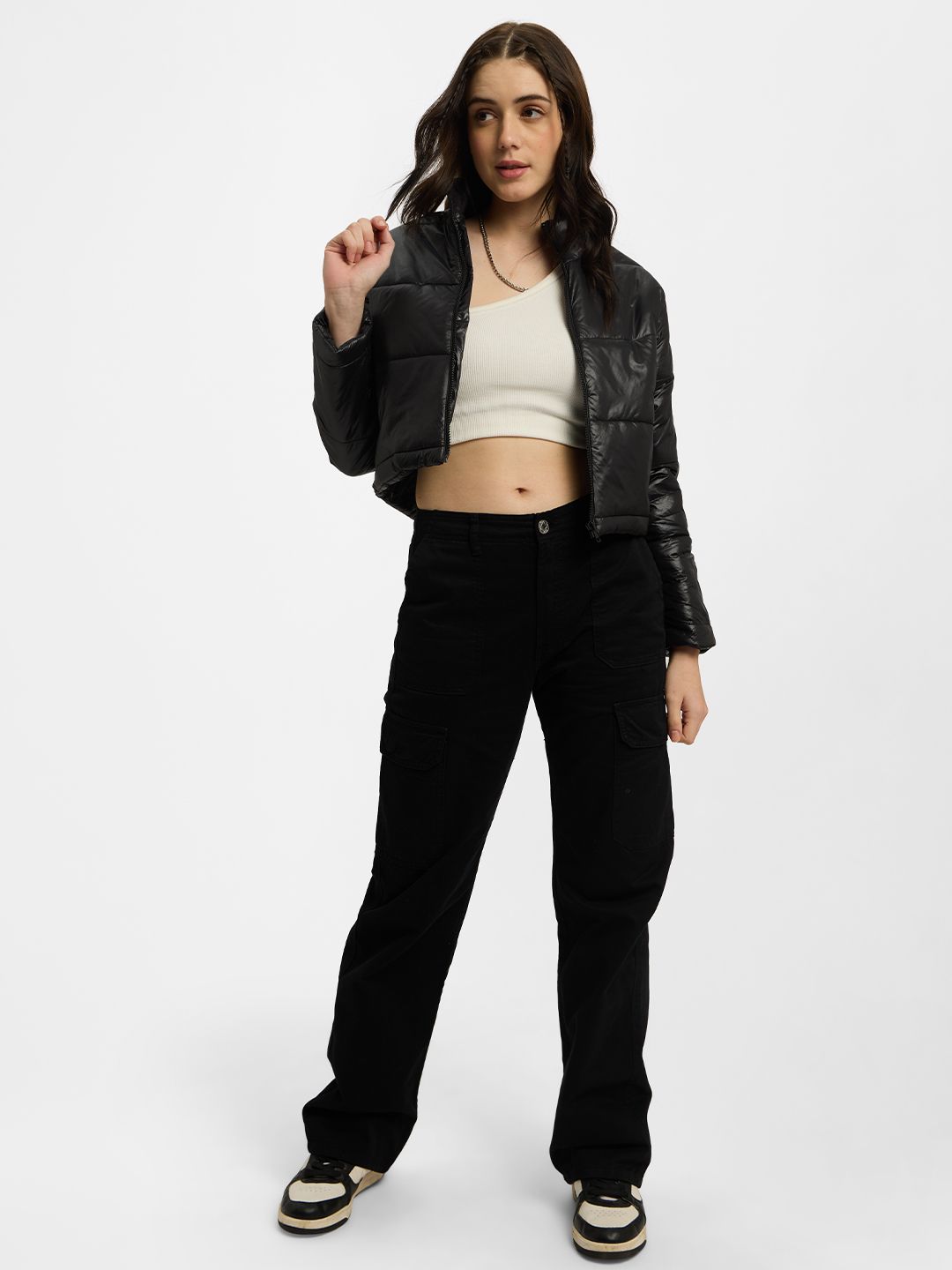 Solids: Black Women Puffer Jackets