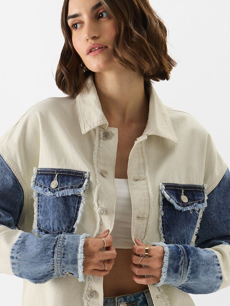Denim Jacket: Indigo Cream Women Denim Jackets
