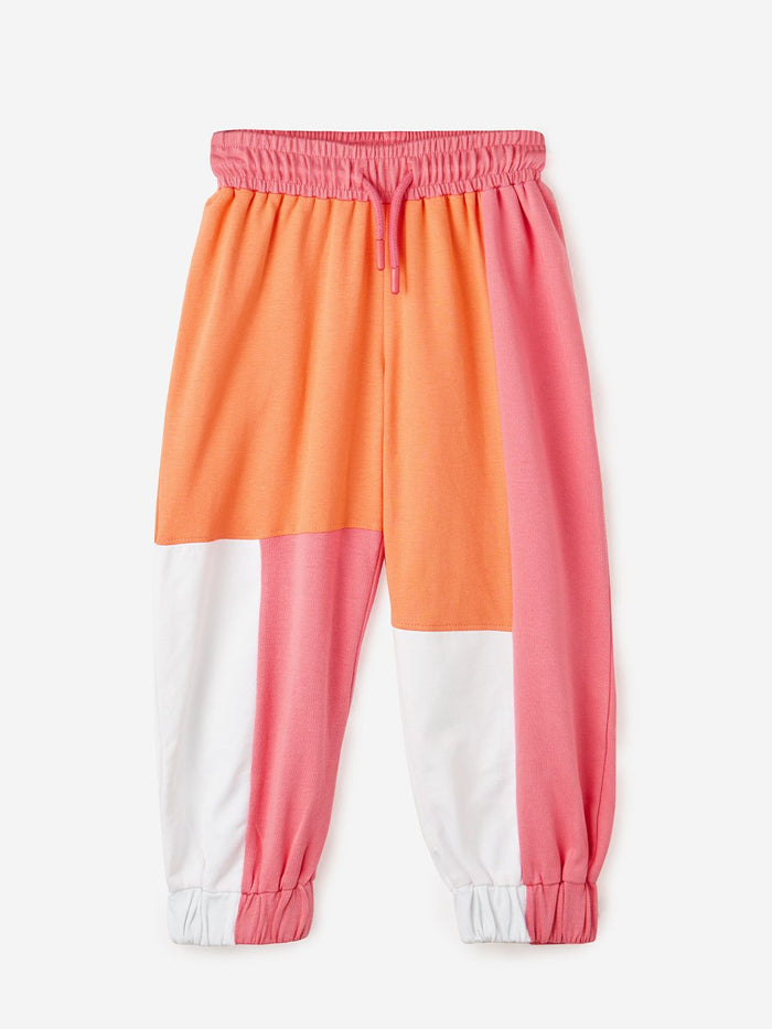 Solids: Pink & White Girls Cotton Joggers (2-8 Yrs)