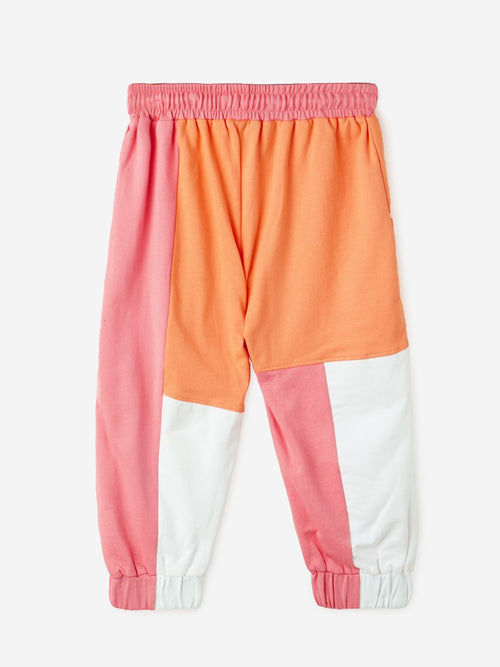 Solids: Pink & White Girls Cotton Joggers (2-8 Yrs)