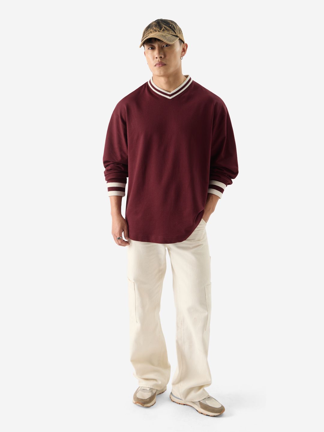 Solids: Burgundy Oversized Full Sleeve T-Shirts