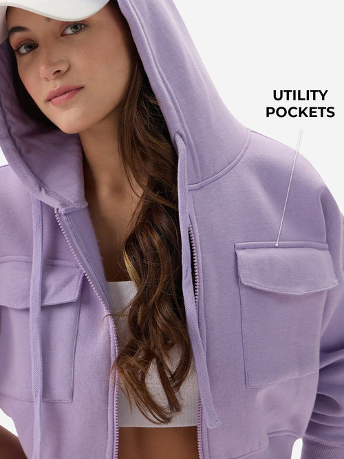 Utility Hoodie: Lilac Women Cropped Zipper Hoodies