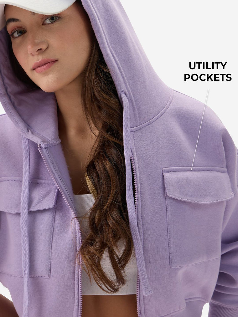 Utility Hoodie: Lilac Women Cropped Zipper Hoodies