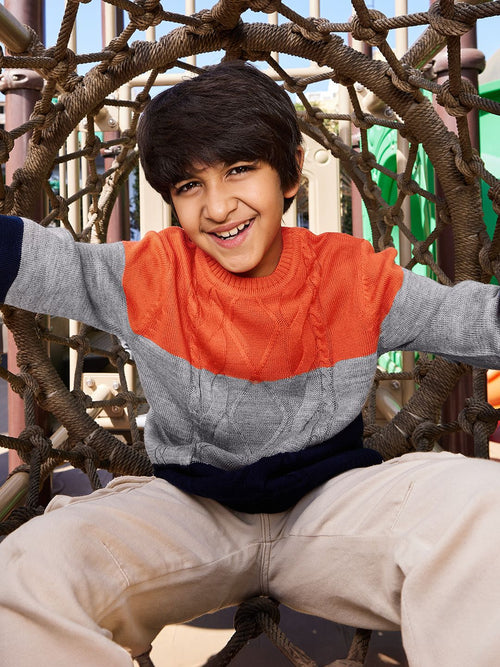 Solids: Orange, Blue (Colourblock) Boys Sweaters (2-8 Yrs)
