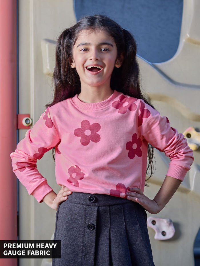 TSS Originals: Pink Flora Girls Cotton Sweatshirts (2-8 Yrs)