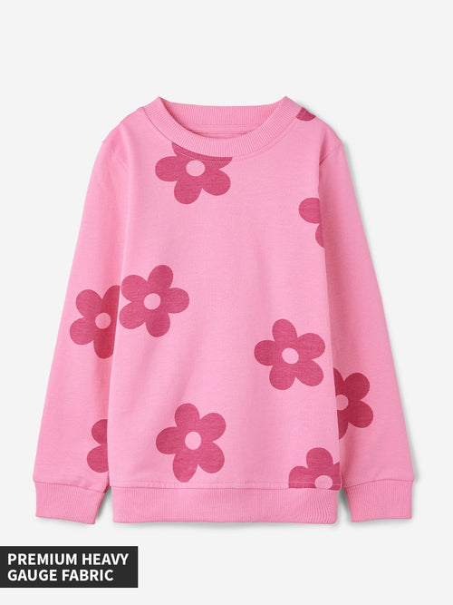 TSS Originals: Pink Flora Girls Cotton Sweatshirts (2-8 Yrs)