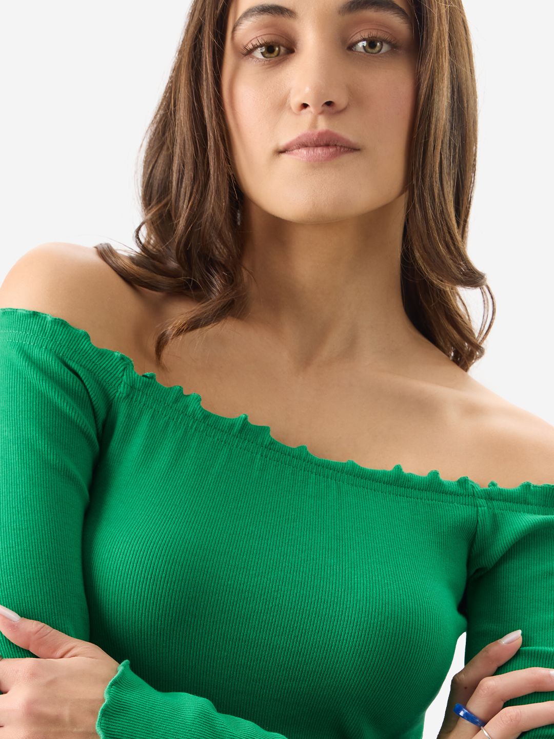 Kelly Green Ribbed Top Women Knit Tops
