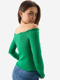 Kelly Green Ribbed Top Women Knit Tops