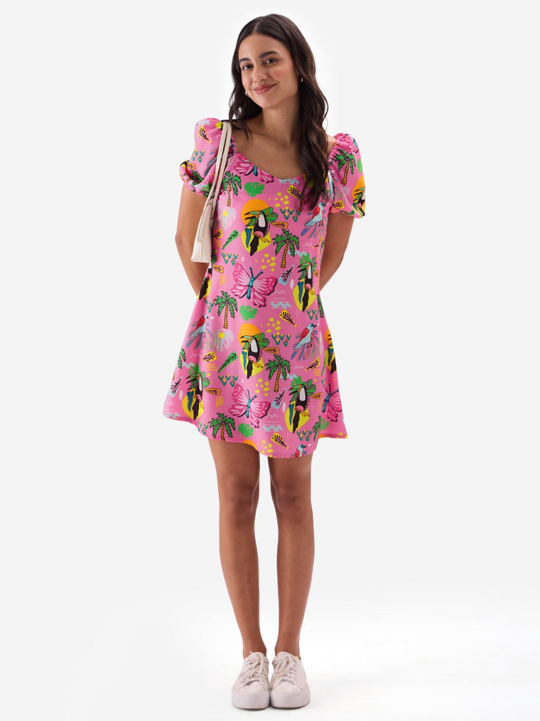 TSS Originals: Tropical Birds Pattern Women Fashion Dresses