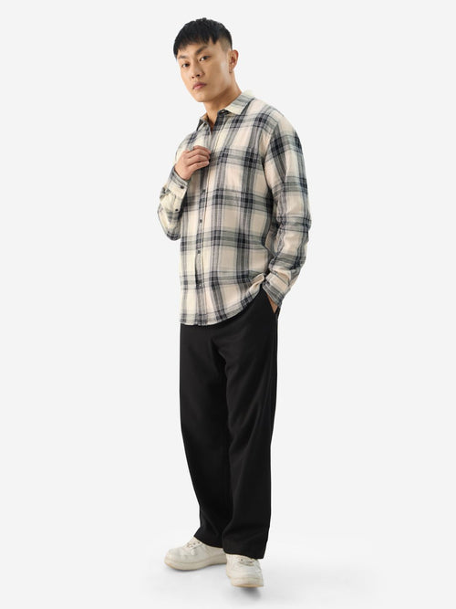 Plaid: Waffle Black Men Textured Shirts