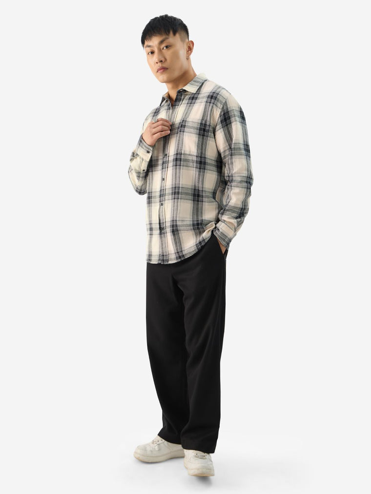 Plaid: Waffle Black Men Textured Shirts