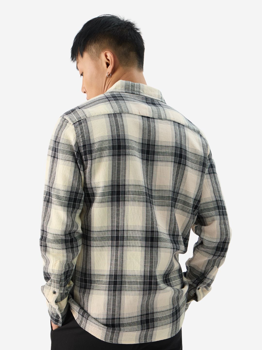 Plaid: Waffle Black Men Textured Shirts