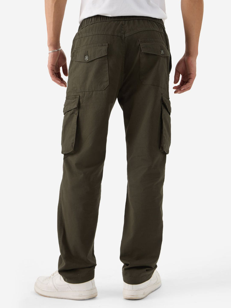 Textured Utility Pants: Military Olive Men Cargo Pants