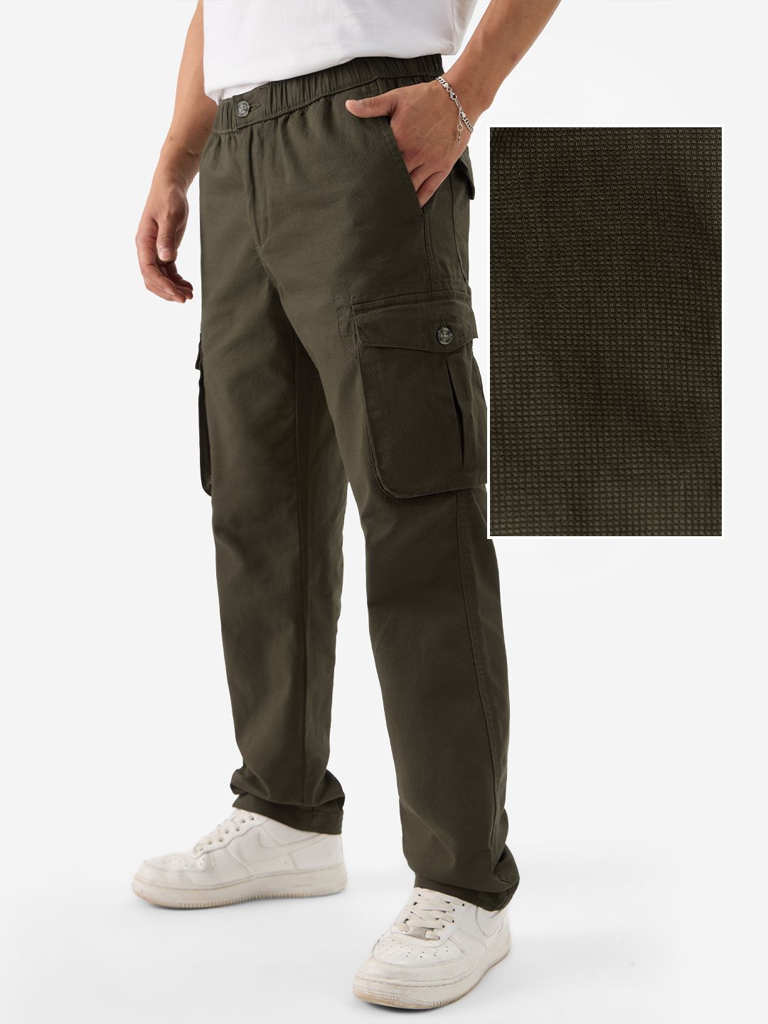 Textured Utility Pants: Military Olive Men Cargo Pants