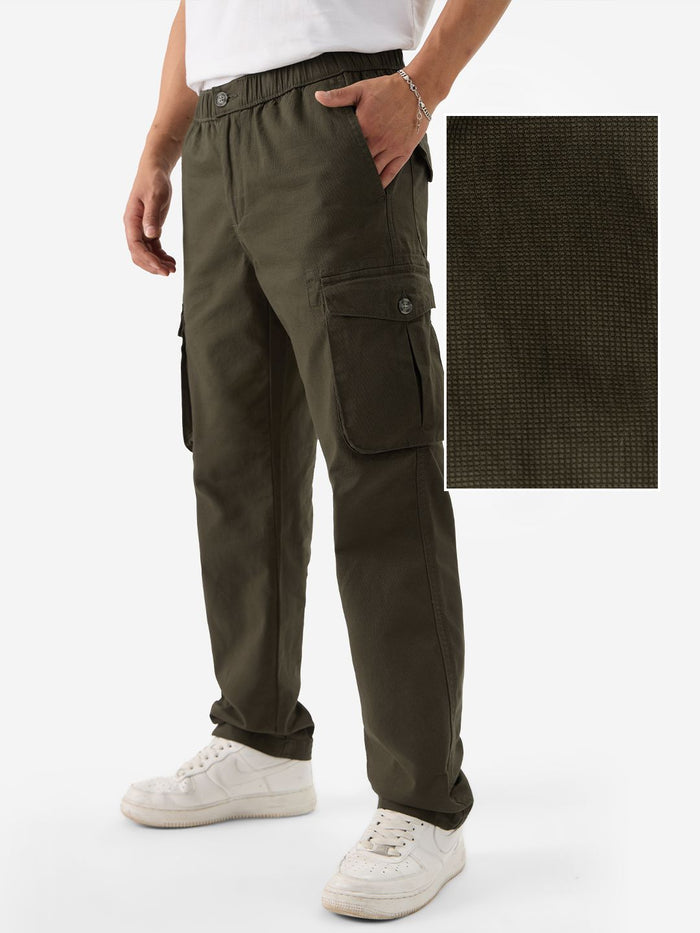 Textured Utility Pants: Military Olive Men Cargo Pants