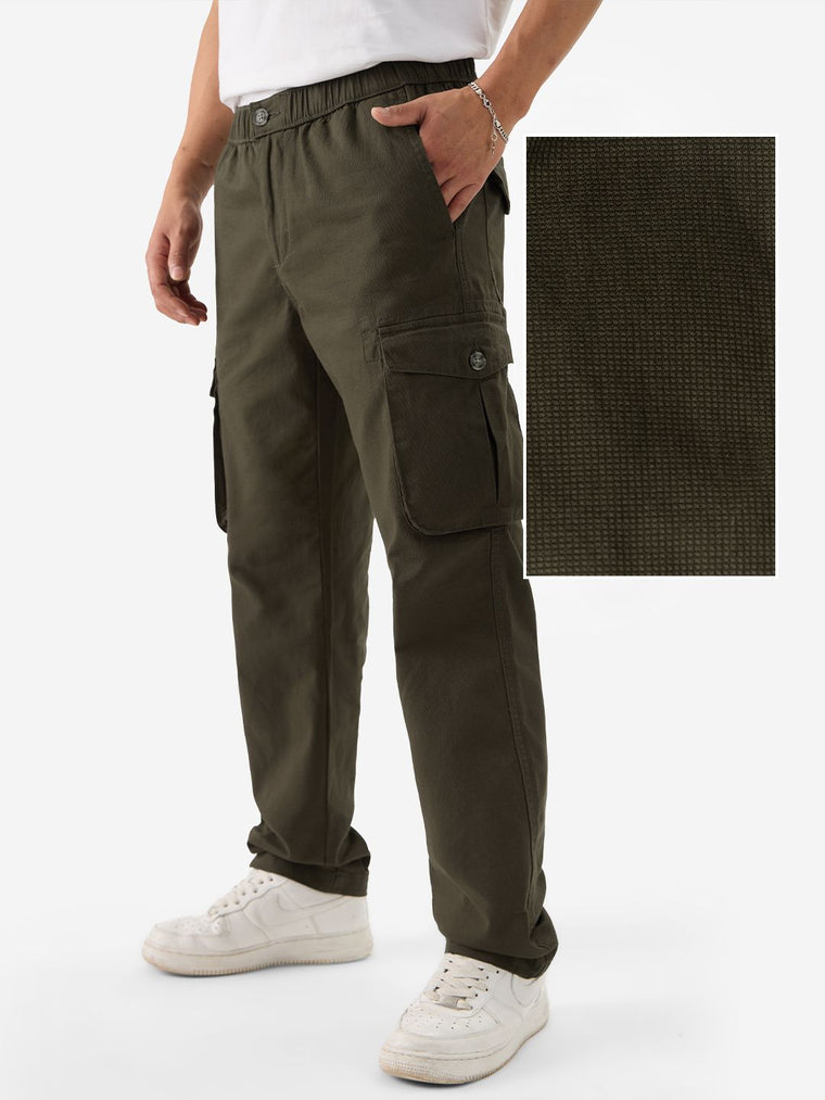 Textured Utility Pants: Military Olive Men Cargo Pants