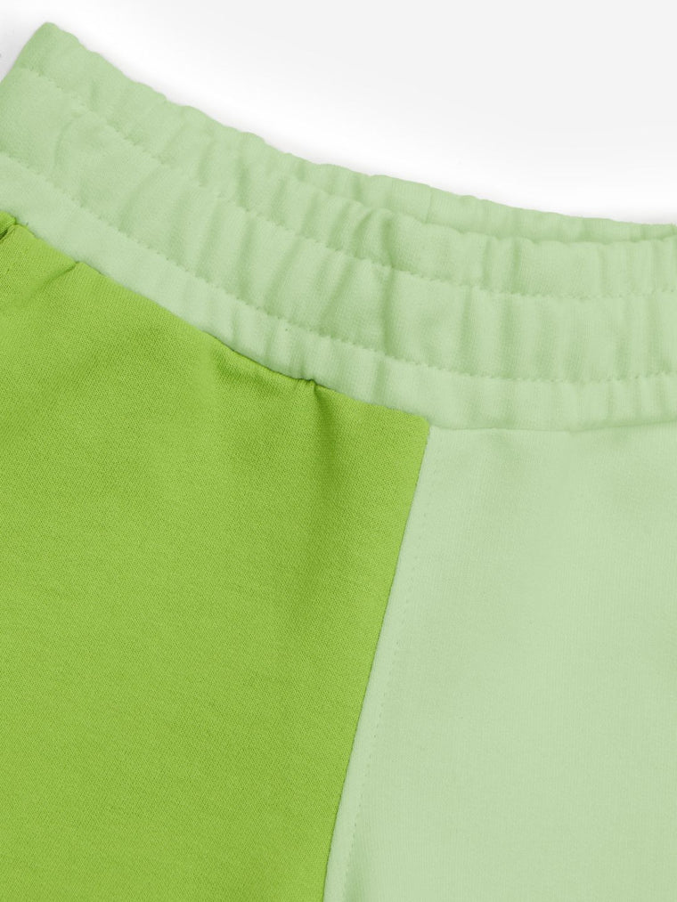 Solids: Green Colourblock Girls Cotton Joggers (2-8 Yrs)