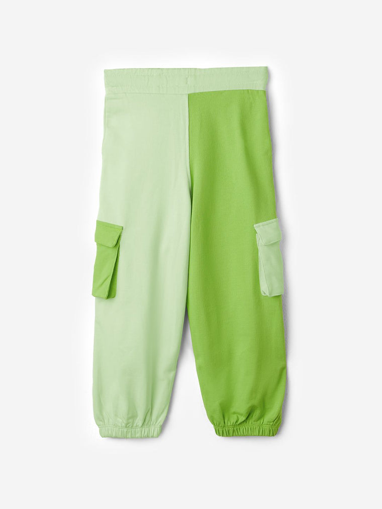 Solids: Green Colourblock Girls Cotton Joggers (2-8 Yrs)