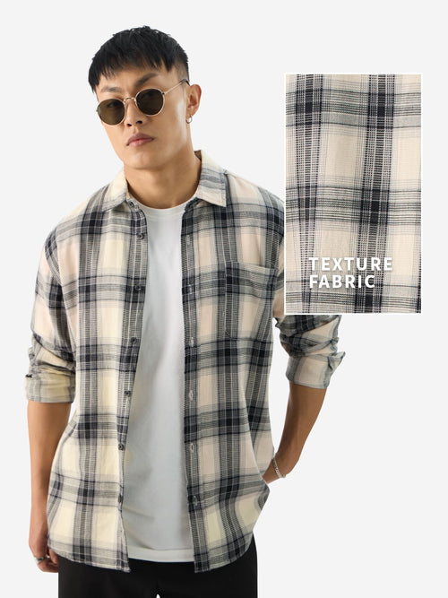 Plaid: Waffle Black Men Textured Shirts