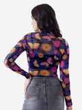 Mesh Top: Floral Night Women Fashion Tops