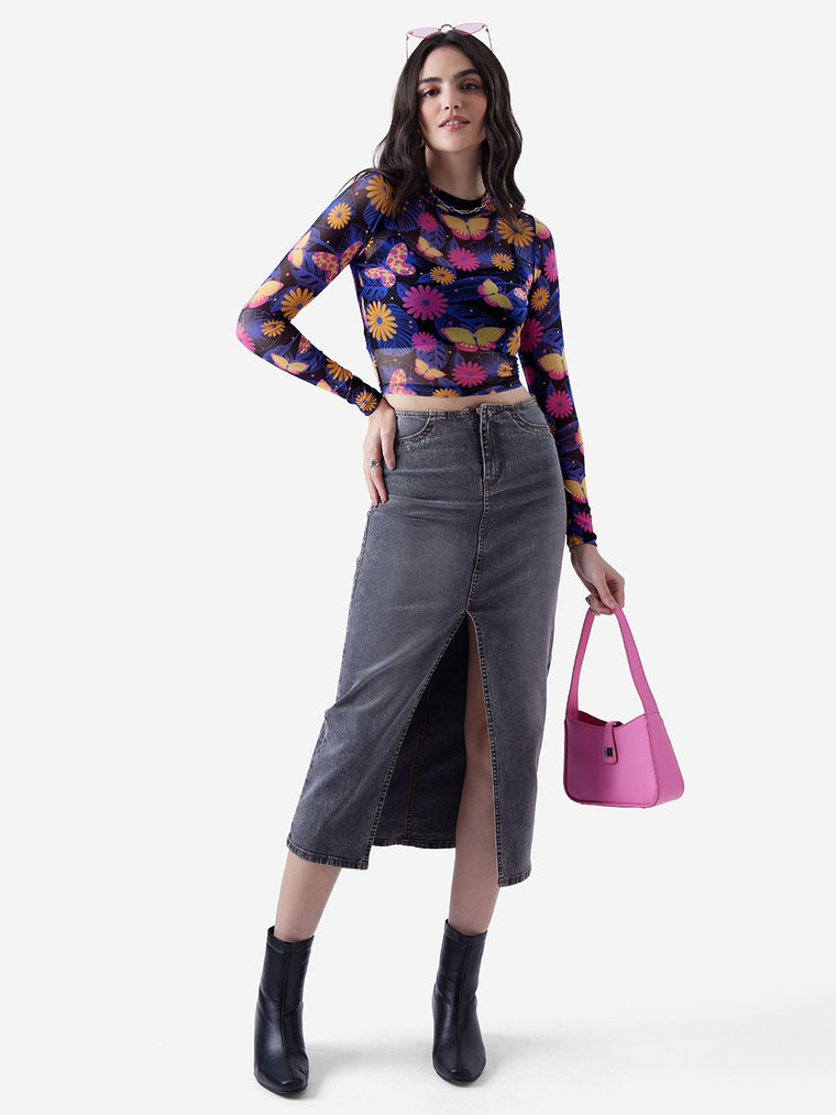 Mesh Top: Floral Night Women Fashion Tops