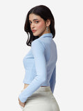 Essential Solids: Blue Women Cropped Polos