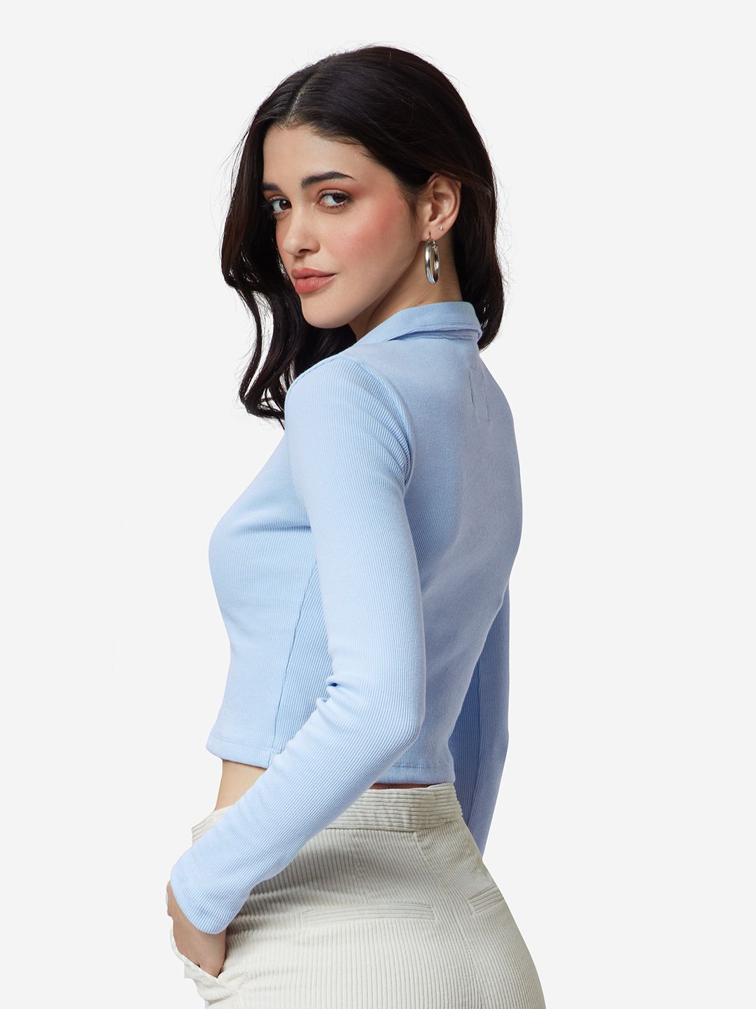 Essential Solids: Blue Women Cropped Polos