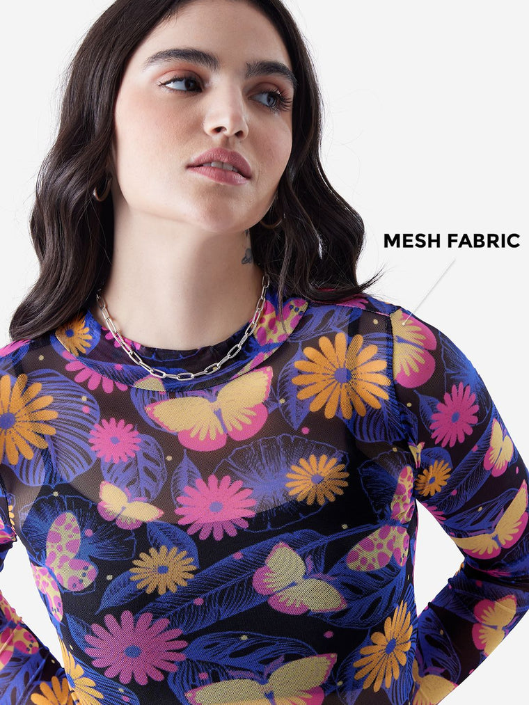 Mesh Top: Floral Night Women Fashion Tops