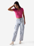 Essential Solids: Hot Pink Women Cropped Polos