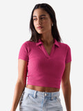 Essential Solids: Hot Pink Women Cropped Polos