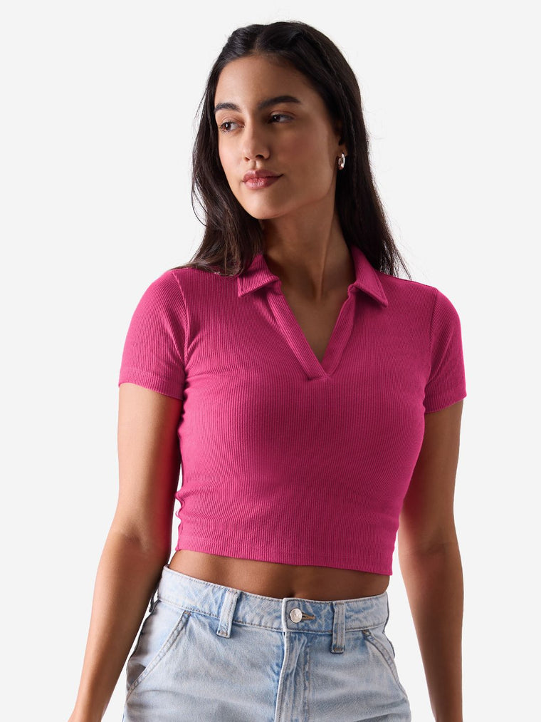 Essential Solids: Hot Pink Women Cropped Polos