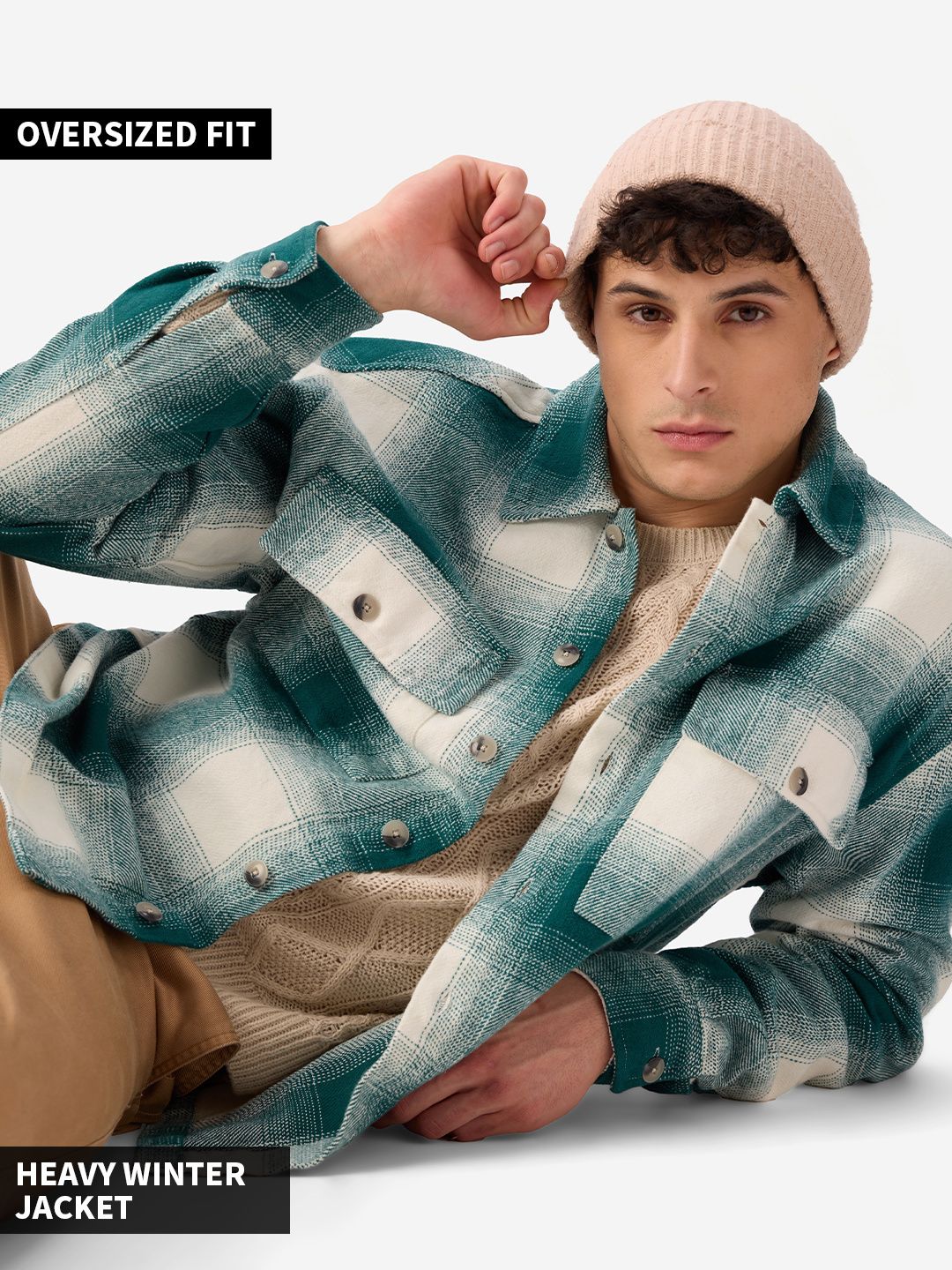 Plaid: Light Emerald And White Men Flannel Shackets