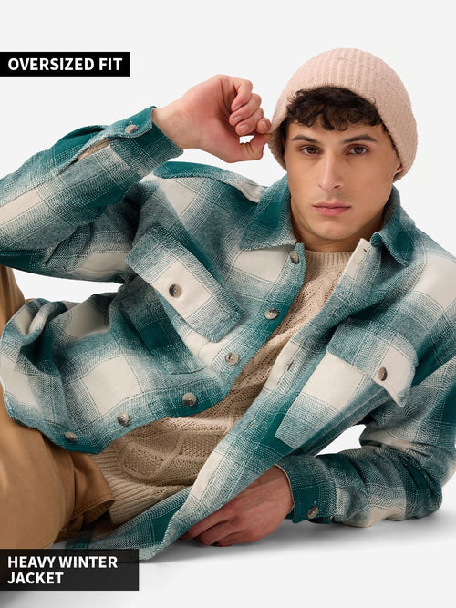 Plaid: Light Emerald And White Men Flannel Shackets